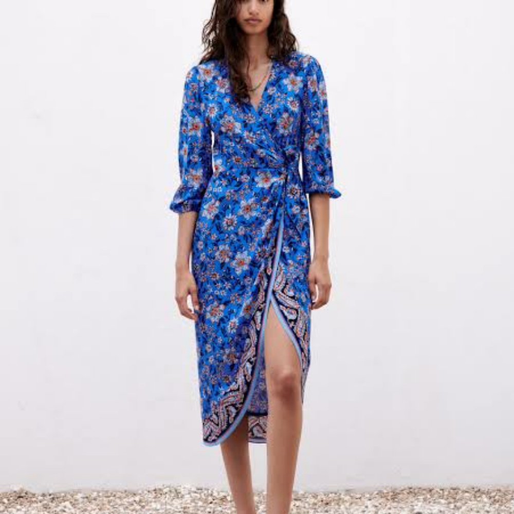 Zara NWT blue printed dress S
